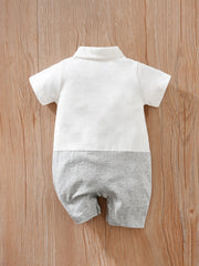 Newborn Infant Short Sleeve Gentleman Romper Cotton Button Bowtie Jumpsuits