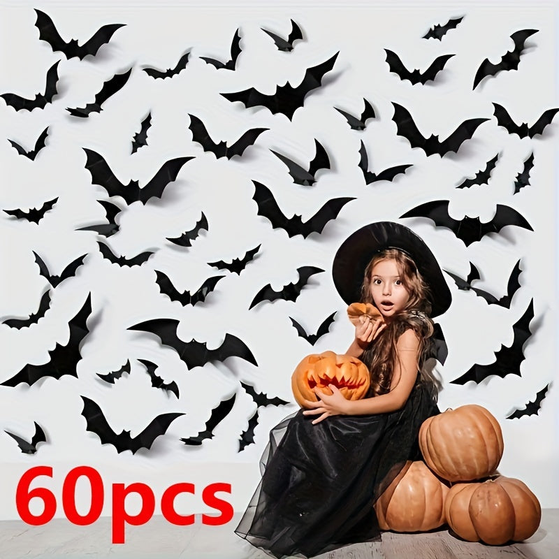 60 Halloween Bat Decorations 4 Sizes Realistic Scary Bat Stickers Home Decor