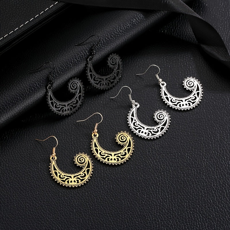 Bohemian Style Moon Hook Earrings Wave Spiral Shape Ear Drops