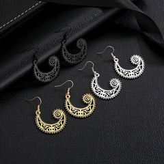 Bohemian Style Moon Hook Earrings Wave Spiral Shape Ear Drops