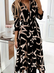  Letter Print Shirt Dress With Belt