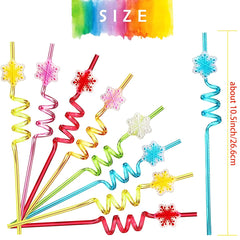 24 Snowflake Straws & 2 Cleaning Brushes Winter Party Supplies