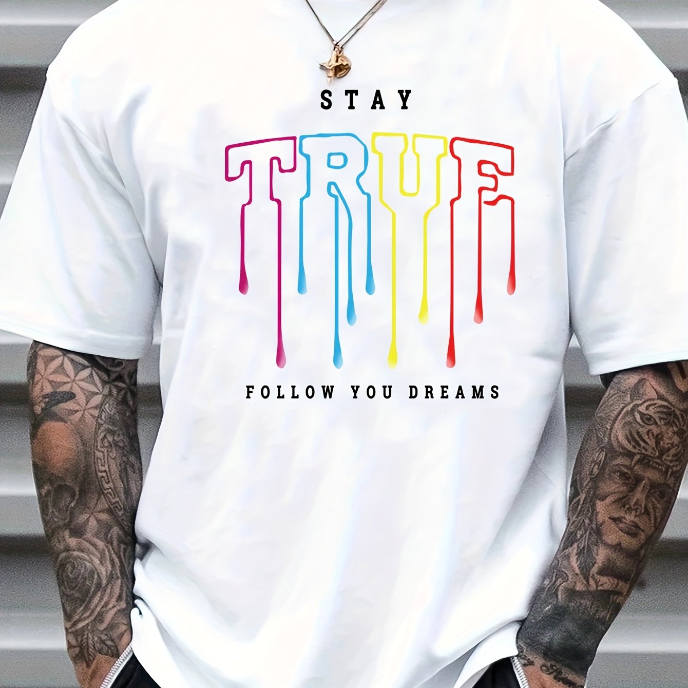 STAY TRUE Graphic Crew Neck Active T-shirt Men's Casual Comfy Tee