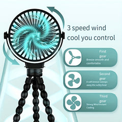 Portable Fan with Removable Tripod for Baby Stroller & Car - USB Clip-on