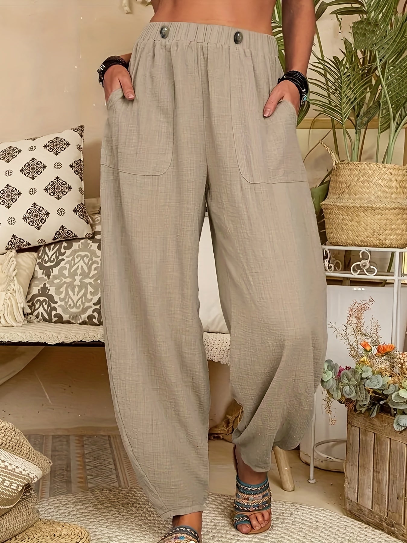 Casual Button Carrot Pants for Women