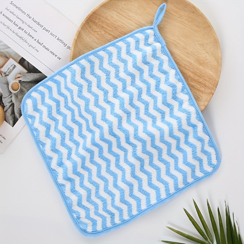 Striped Pattern Hanging Towel Coral Fleece Fingertip Towel