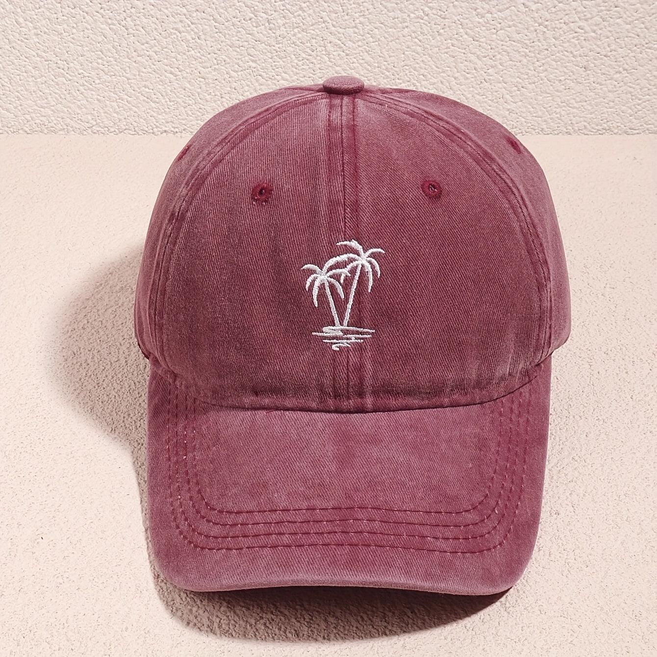 Coconut Tree Embroidery Baseball Cap Unisex Washed Distressed Sun Hat