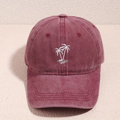 Coconut Tree Embroidery Baseball Cap Unisex Washed Distressed Sun Hat