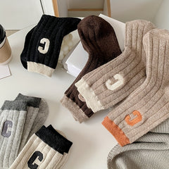 3 Pairs Letter Pattern Colorblock Socks Soft Mid Tube Women's Stockings