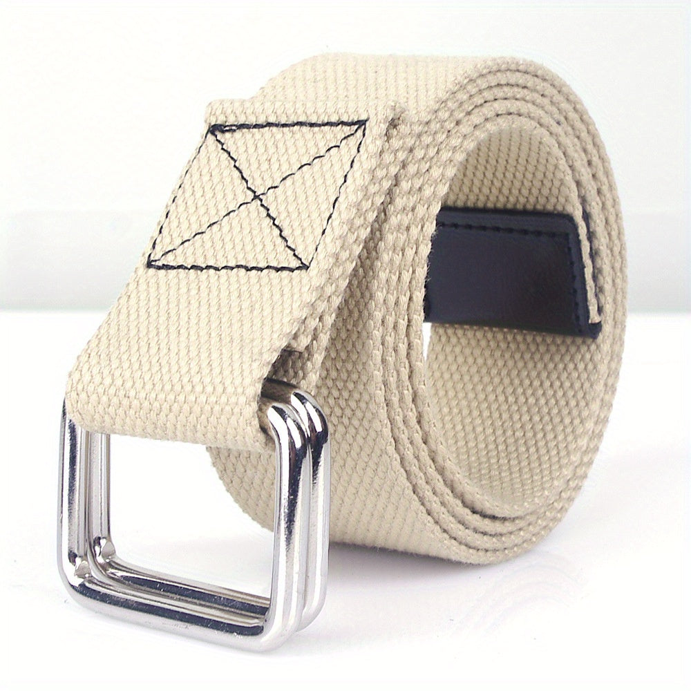1pc Double Buckle Woven Canvas Belt for Men