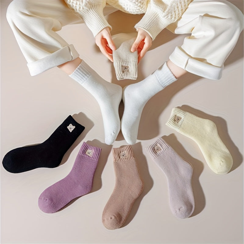 7 Pairs Cartoon Bear Print Socks Mid Tube Stockings