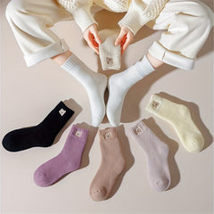 7 Pairs Cartoon Bear Print Socks Mid Tube Stockings