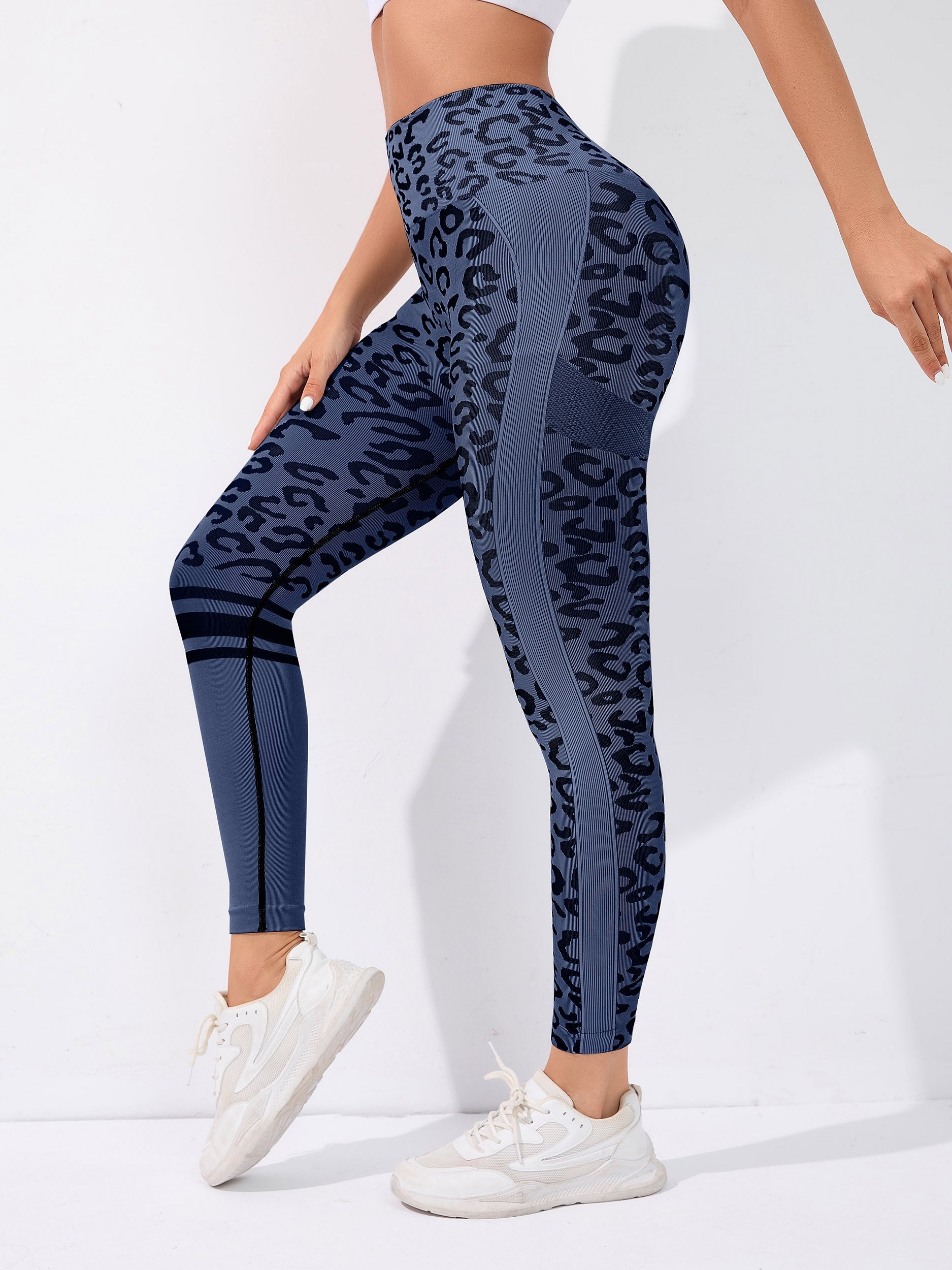 Leopard Pattern Yoga Leggings High Rise Stretchy Workout Pants