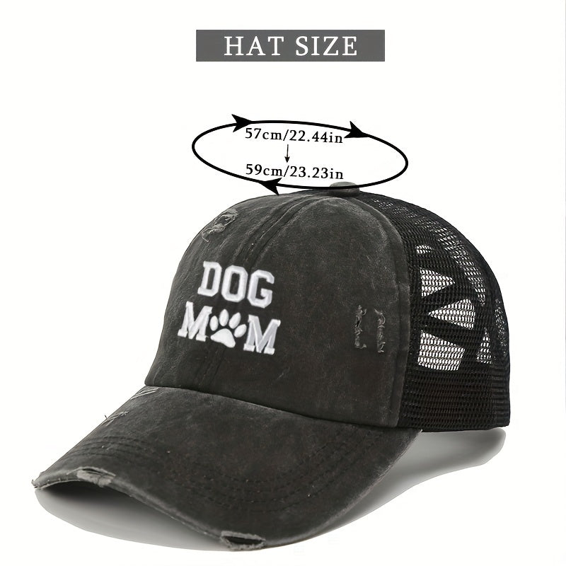 Dog Mom Ponytail Trucker Hat Washed Distressed Baseball Cap Y2K