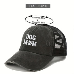 Dog Mom Ponytail Trucker Hat Washed Distressed Baseball Cap Y2K