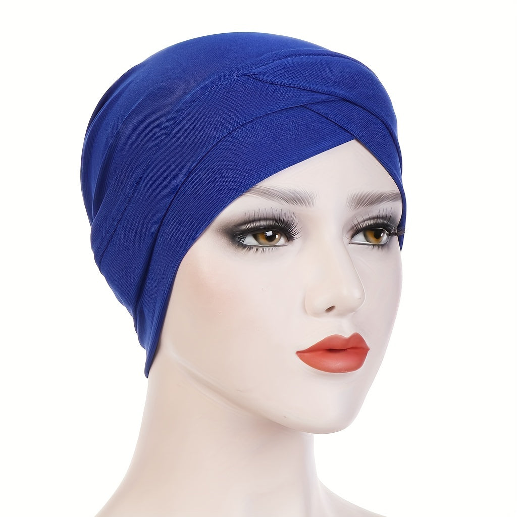 Crossed Turban Hat Women Solid Hijab Hat Casual Elastic Head Wrap