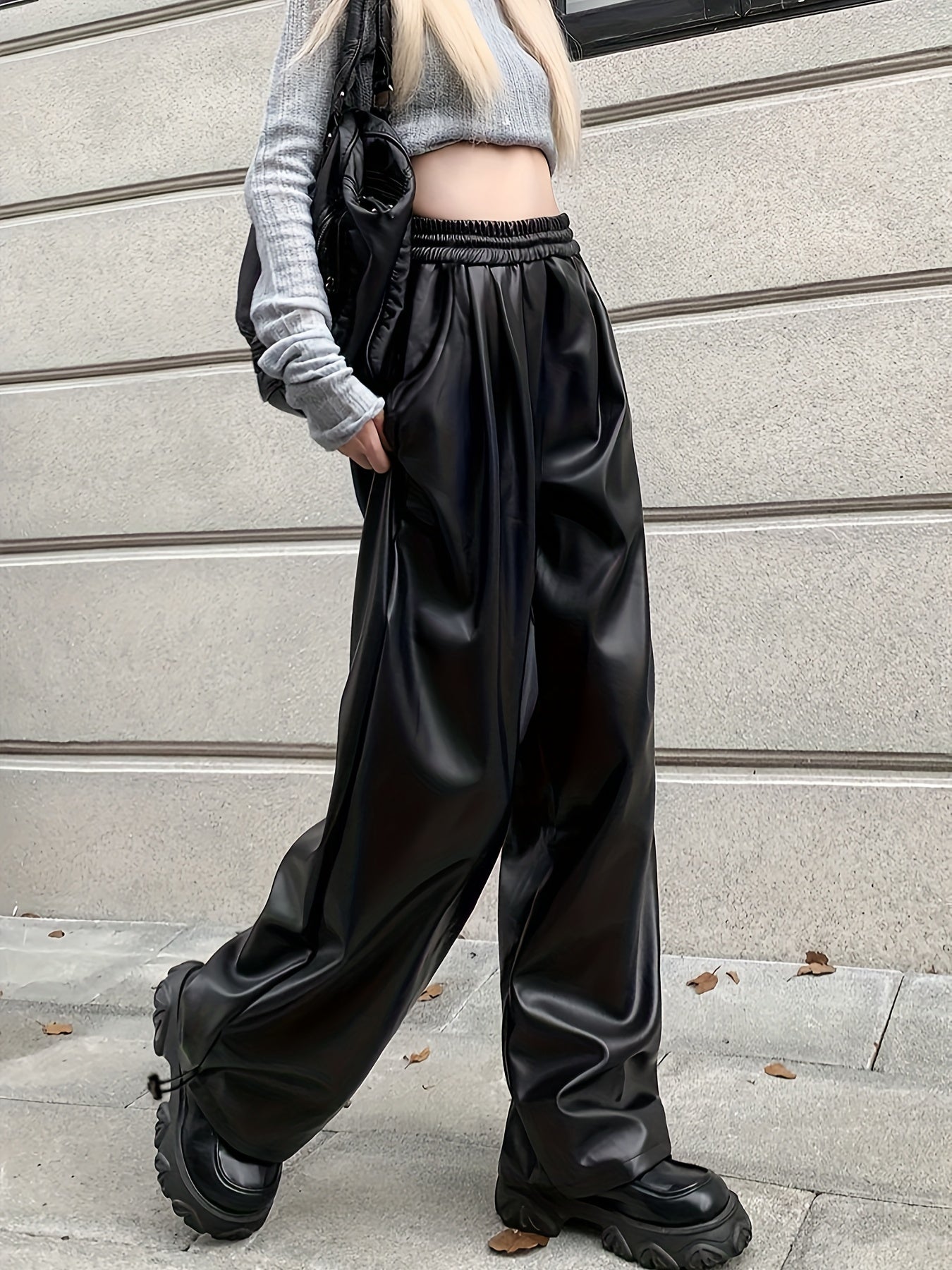  Faux Leather Wide Leg Trousers