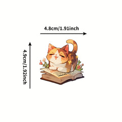 50pcs Reusable Cat Reading Stickers for Laptops Water Bottles Notebooks