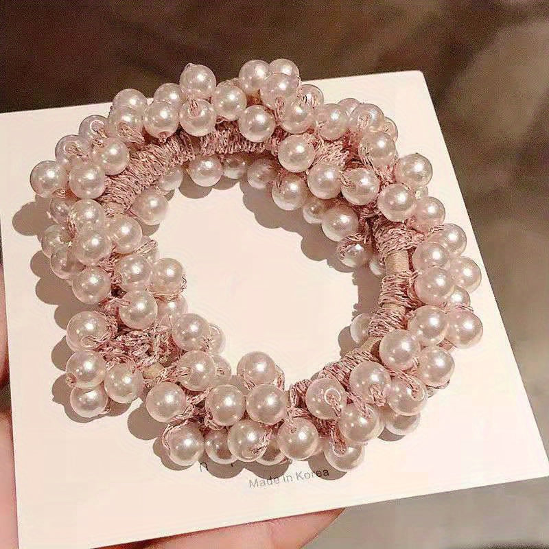 2pcs Pearl Decor Scrunchie Elastic Hair Tie