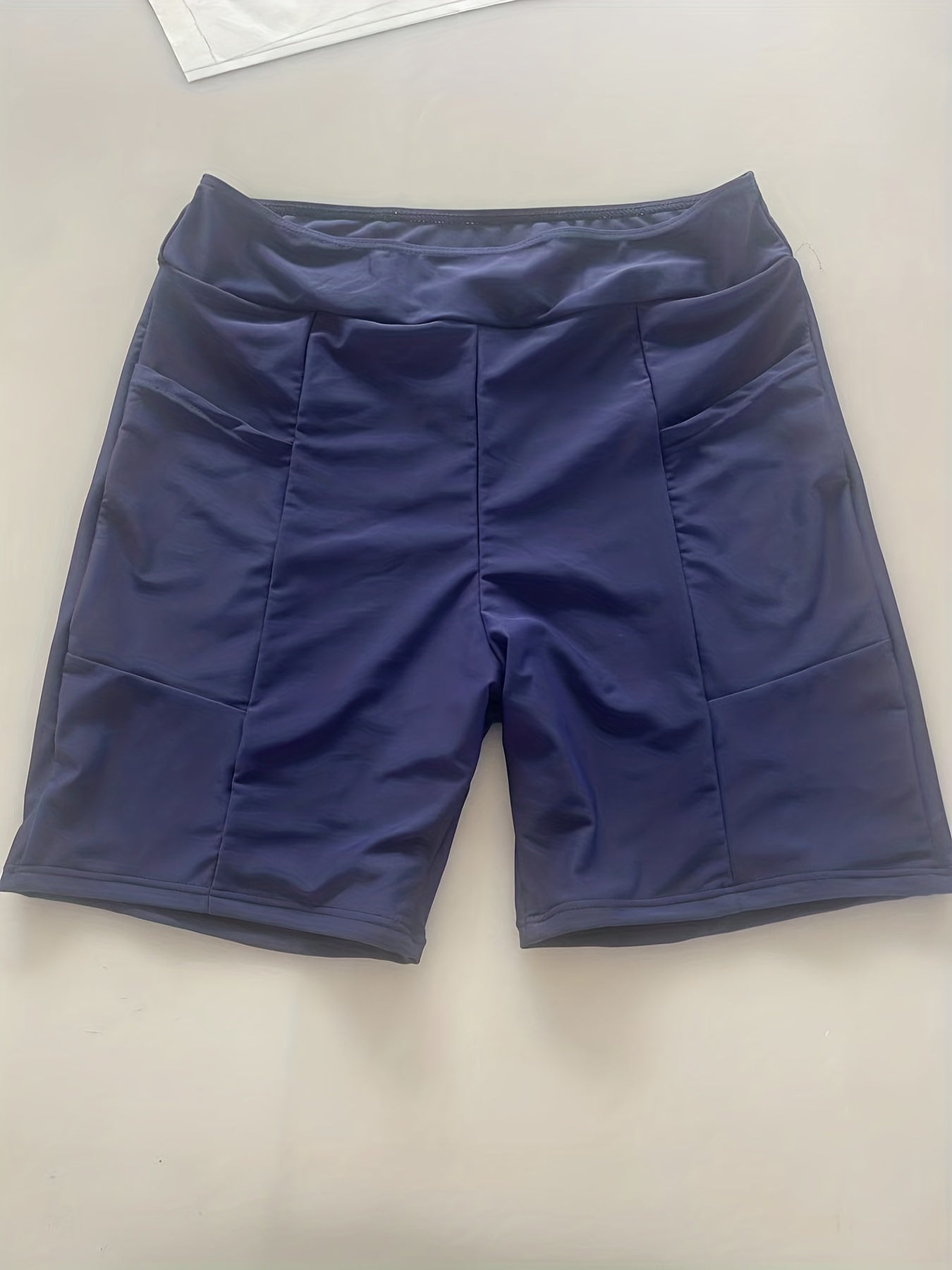  High Rise Skinny Swim Shorts With Two Pockets