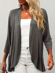  Solid Open Front Half Sleeve Cardigan