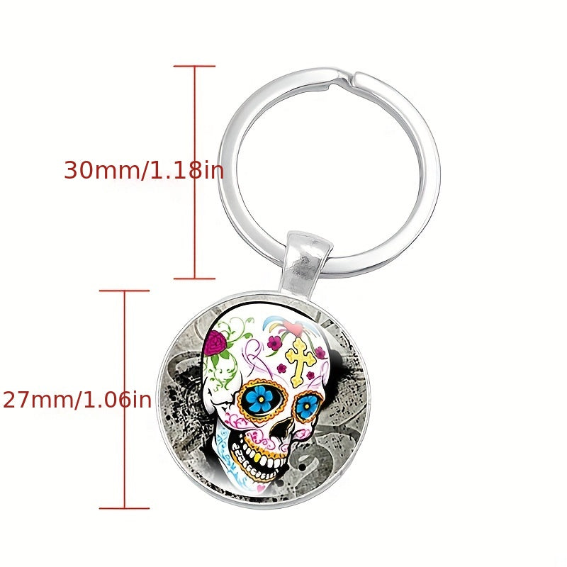 Mexican Sugar Skull Time Gem Keychain Pendant