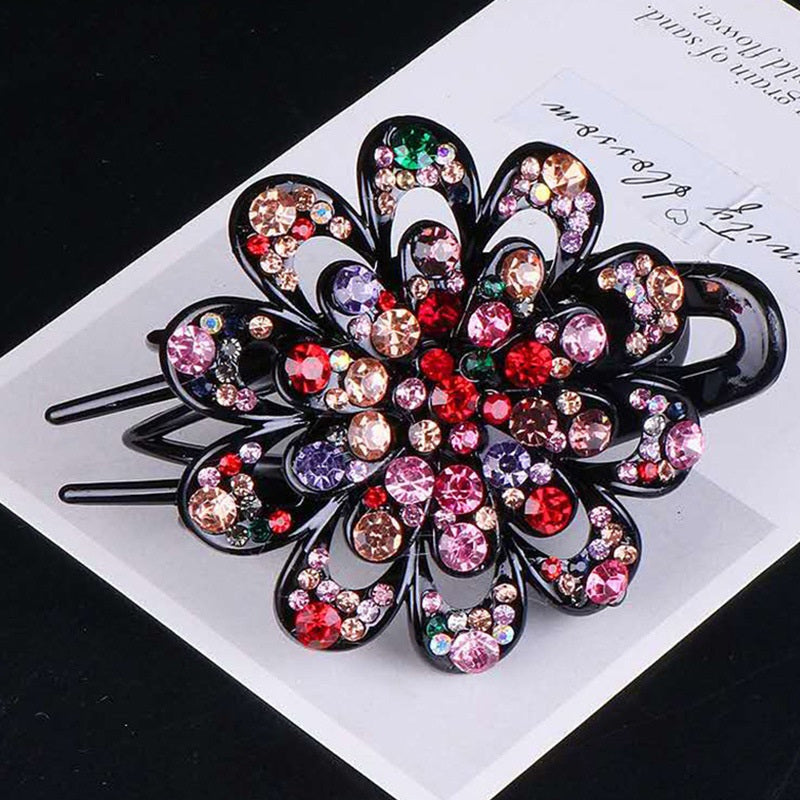 Women Rhinestone Hair Clip Large Glitter Flower Duck Billed Clip
