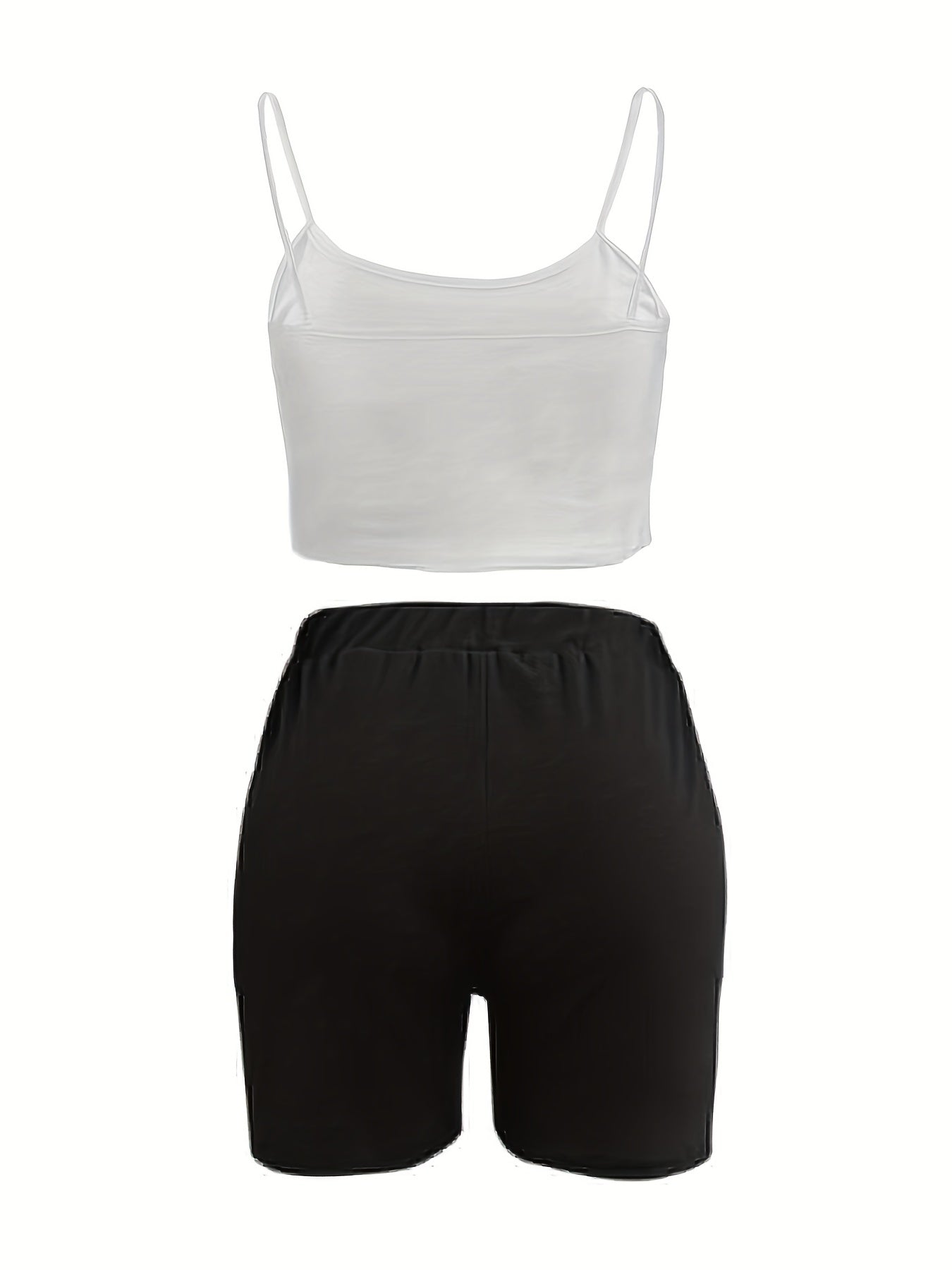  Lemon & Letter Print Cami Crop Top & Shorts 2 Piece Set