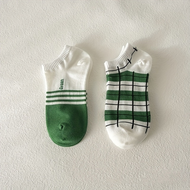 5 Pairs College Style Floral Print Ankle Socks Women's Stockings