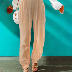 Women's Ruched Elastic Waist Joggers With Pockets