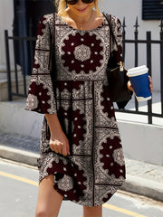  Boho Dress Women's Plus Paisley Print Bell Sleeve