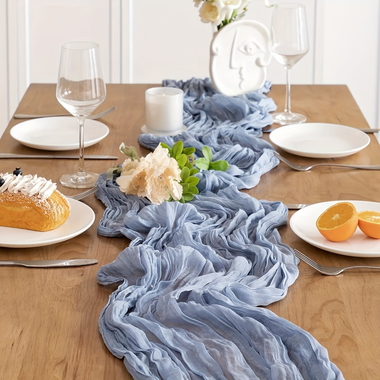 6pcs Cheesecloth Table Runner Boho Style Romantic Rustic Table Runner