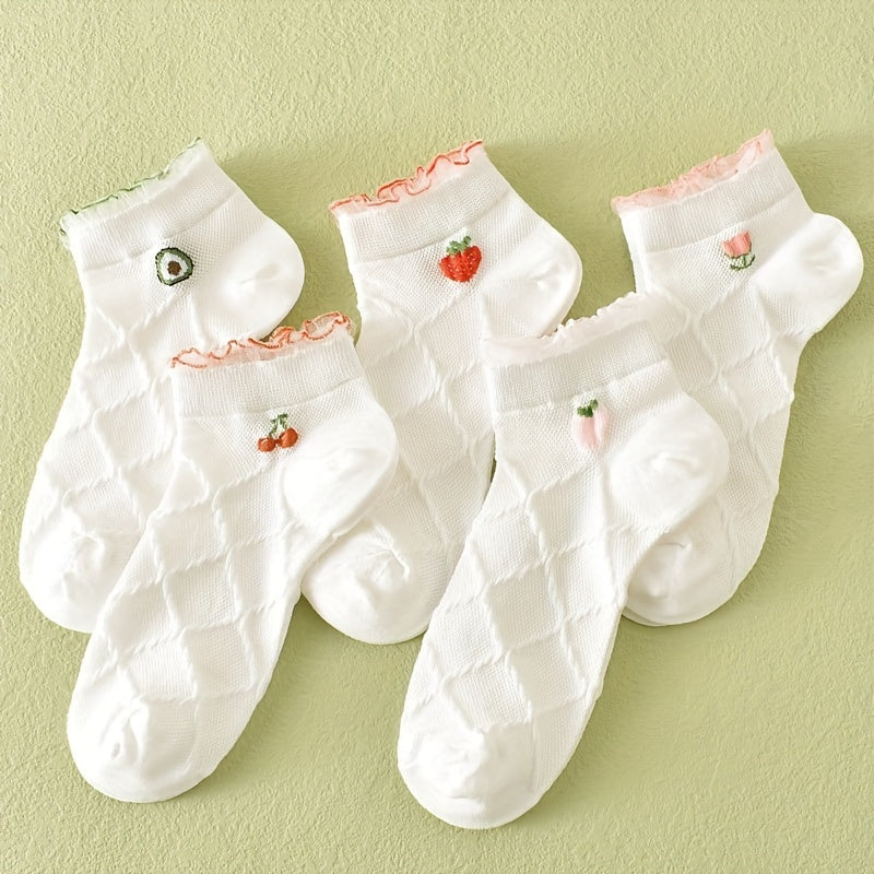 5 Pairs Fruit & Argyle Low Cut Socks Women's Stockings