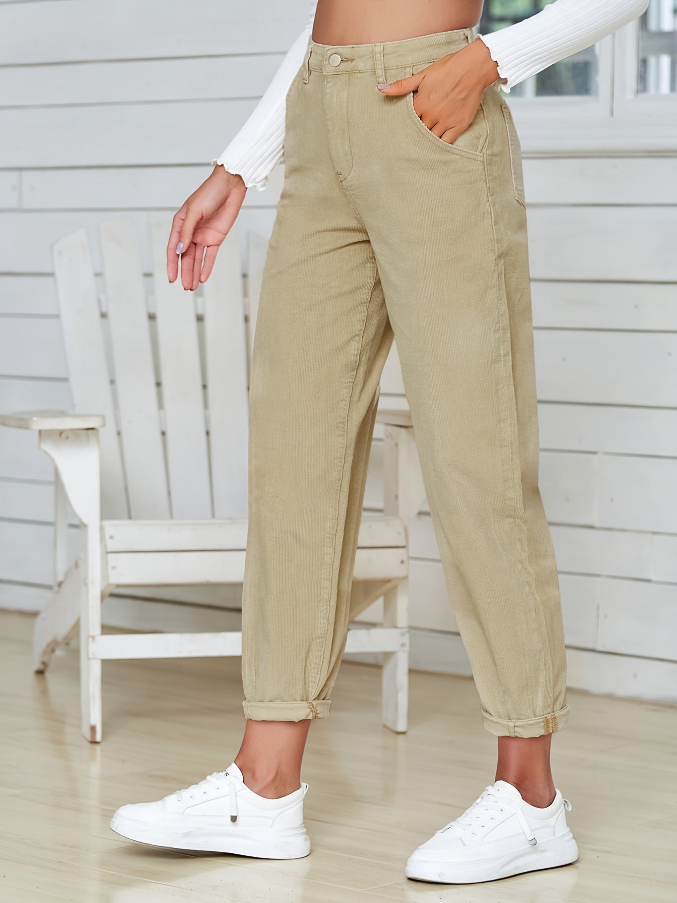 High Waist Mom Jeans Slash Pockets Straight Legs High Rise Denim Pants