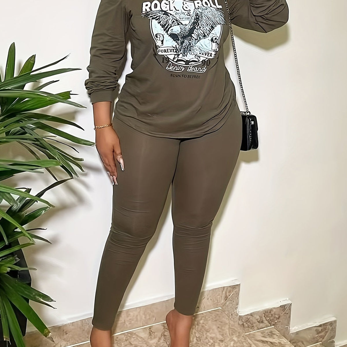  Women's Casual Outfit Set: One Shoulder Top & Leggings