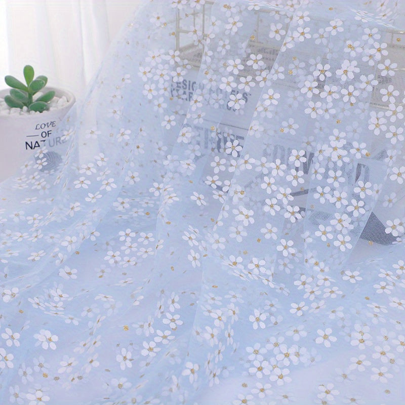Soft Flowers Print Tulle Mesh Fabric Red Pink Daisy Ribbon 150x91cm