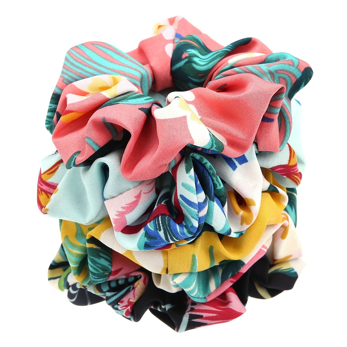 4pcs Boho Print Leaf Flower Hair Scrunchies Soft Fabric for Women Girls