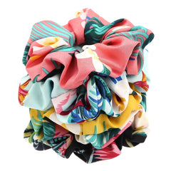 4pcs Boho Print Leaf Flower Hair Scrunchies Soft Fabric for Women Girls
