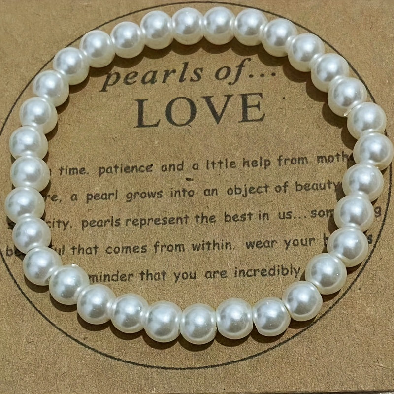 Adjustable Glass Bead Bracelet for Men 6mm Pearl Beads