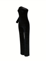 One Shoulder Wide Leg Jumpsuit Long Sleeve