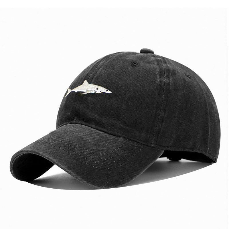 Washed Cotton Shark Snapback Baseball Cap Dad Hat