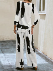  Brush Print Top & Wide Leg Pants 2 Piece Set