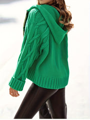  Solid Cable Zip Up Hooded Cardigan