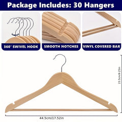 6pcs Slim Wooden Hangers 360&deg; Rotating Hooks Solid Wood Shoulder G