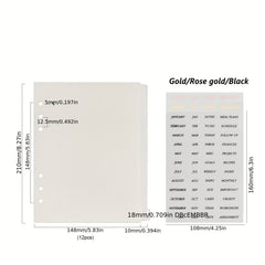 12pcs A5 Transparent Spiral Binder with Gilded Stickers Diary Book Separator