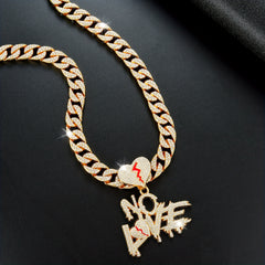 Silver Cuban Link Pendant Chain with Rhinestones