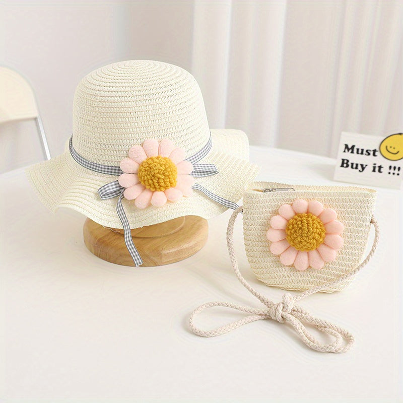 Kids Sunflower Beach Hat & Bag Set for Spring & Summer