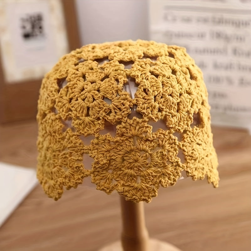 Crochet Beanie Flower Hollow Out Knitted Cloche Skull Cap