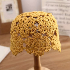 Crochet Beanie Flower Hollow Out Knitted Cloche Skull Cap