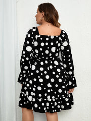 Polka Dot Print Shirred Midi Dress